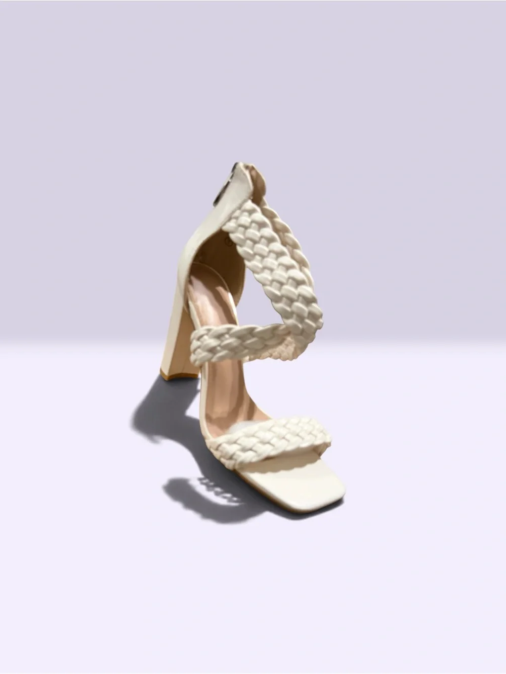 Braided Strap Block Heel Sandals - White